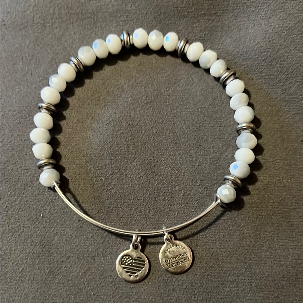 Alex and Ani Silver and Beige Beaded Expandable Bracelet with Charms - Picture 10 of 11